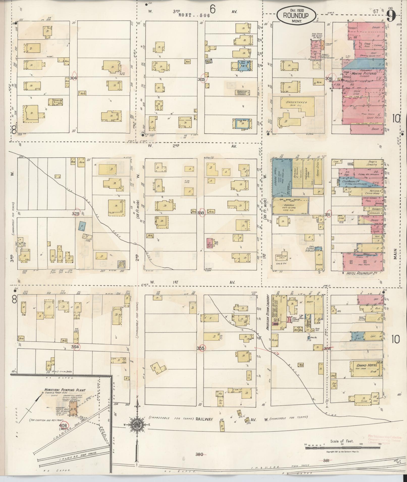 Sanborn Fire Insurance Map from Roundup, Musselshell County, Montana (1944), Sheet #0009 - Complete Map Set gallery image, historic Sanborn map, vintage wall art, Montana Montana
