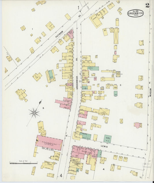 Sanborn Fire Insurance Map from Greenwich, Fairfield County, Connecticut (1896), Sheet #0002 - Historic Sanborn Fire Insurance Map Print, vintage old map wall art, antique decor, genealogy gift, Connecticut Connecticut map