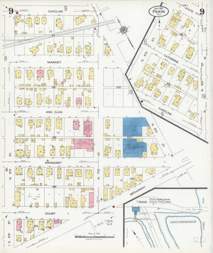 Sanborn Fire Insurance Map from Pekin, Tazewell County, Illinois (1925), Sheet #0009 - Historic Sanborn Fire Insurance Map Print, vintage old map wall art, antique decor, genealogy gift, Illinois Illinois map