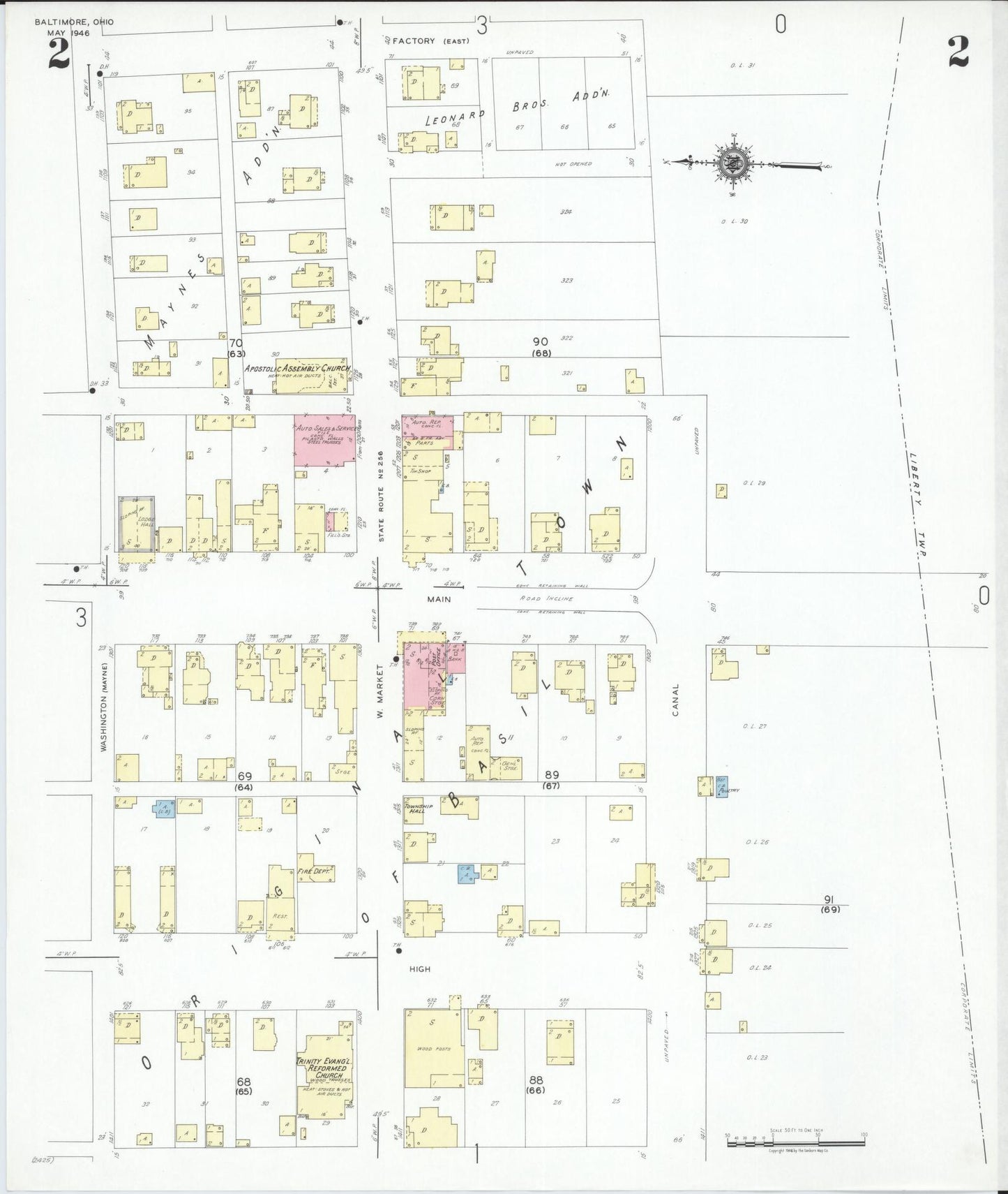Sanborn Fire Insurance Map from Baltimore, Fairfield County, Ohio (1946), Sheet #0002 - Complete Map Set gallery image, historic Sanborn map, vintage wall art, Ohio Ohio
