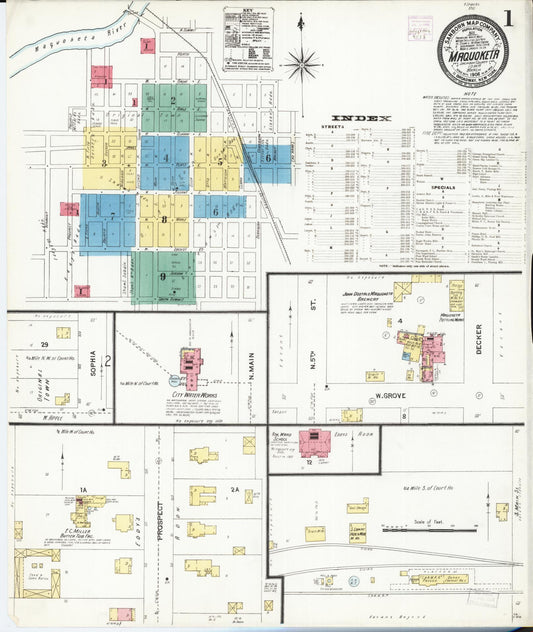 Sanborn Fire Insurance Map from Maquoketa, Jackson County, Iowa (1906), Sheet #0001 - Historic Sanborn Fire Insurance Map Print, vintage old map wall art