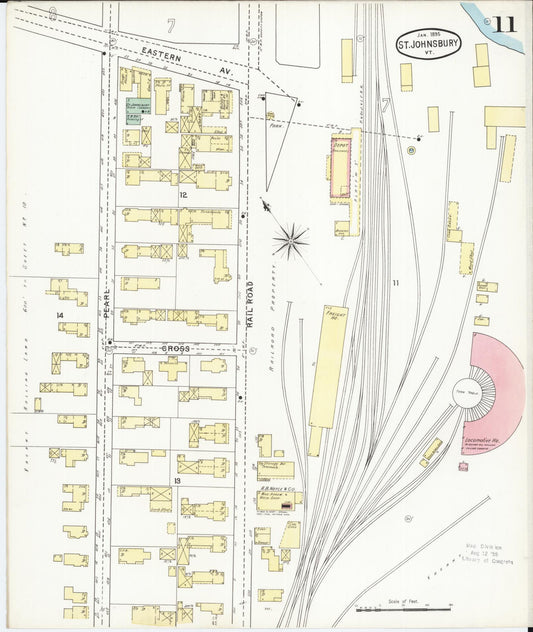 Sanborn Fire Insurance Map from Saint Johnsbury, Caledonia County, Vermont (1895), Sheet #0011 - Historic Sanborn Fire Insurance Map Print, vintage old map wall art, antique decor, genealogy gift, Vermont Vermont map