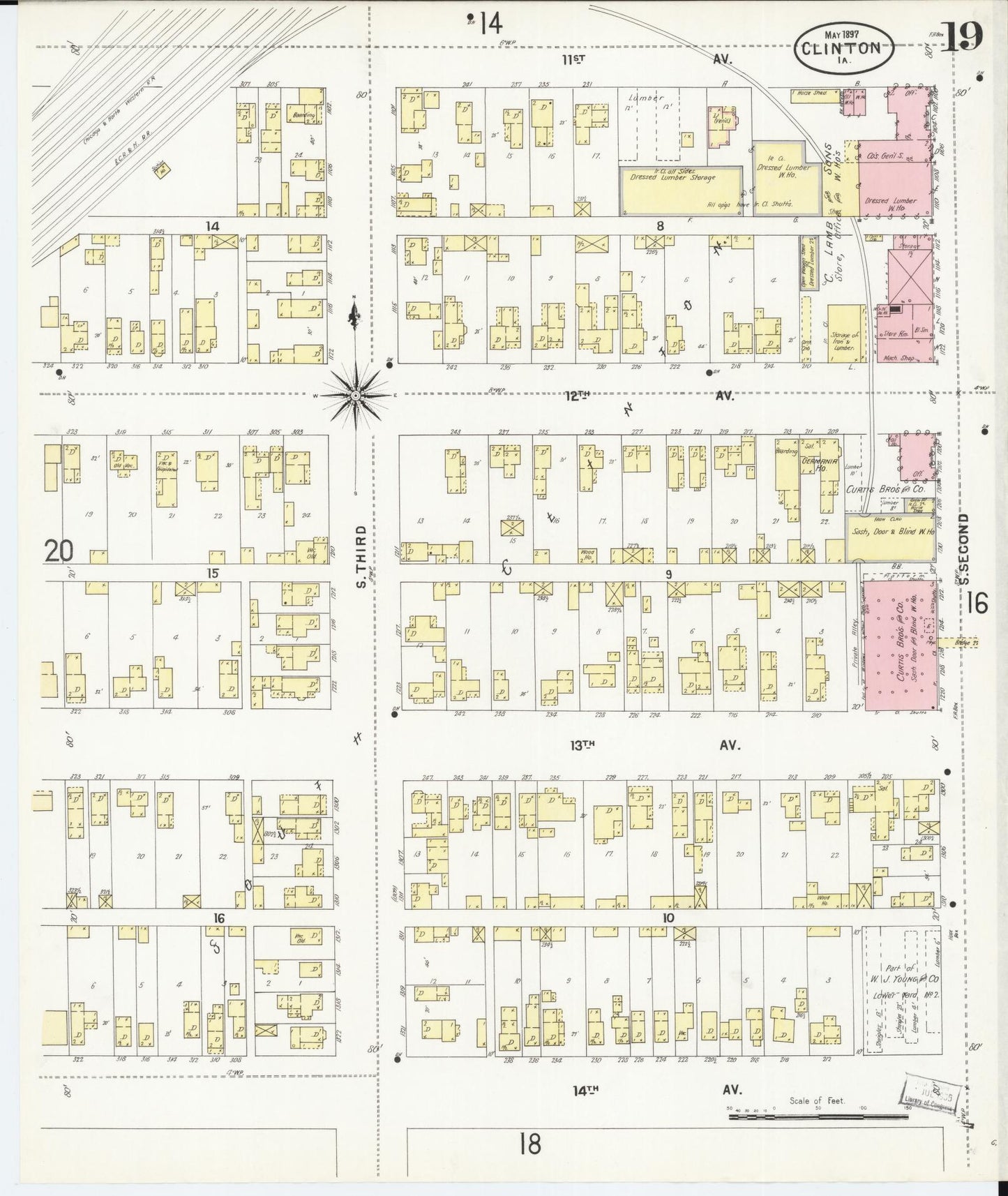 Sanborn Fire Insurance Map from Clinton, Clinton County, Iowa (1897), Sheet #0019 - Historic Sanborn Fire Insurance Map Print, vintage old map wall art