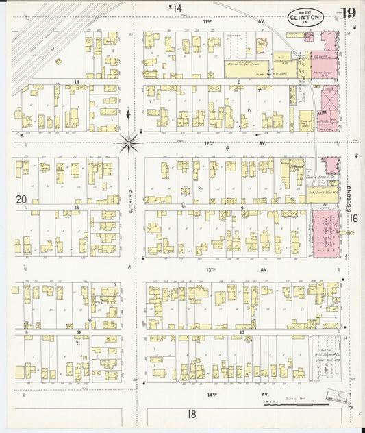 Sanborn Fire Insurance Map from Clinton, Clinton County, Iowa (1897), Sheet #0019 - Historic Sanborn Fire Insurance Map Print, vintage old map wall art