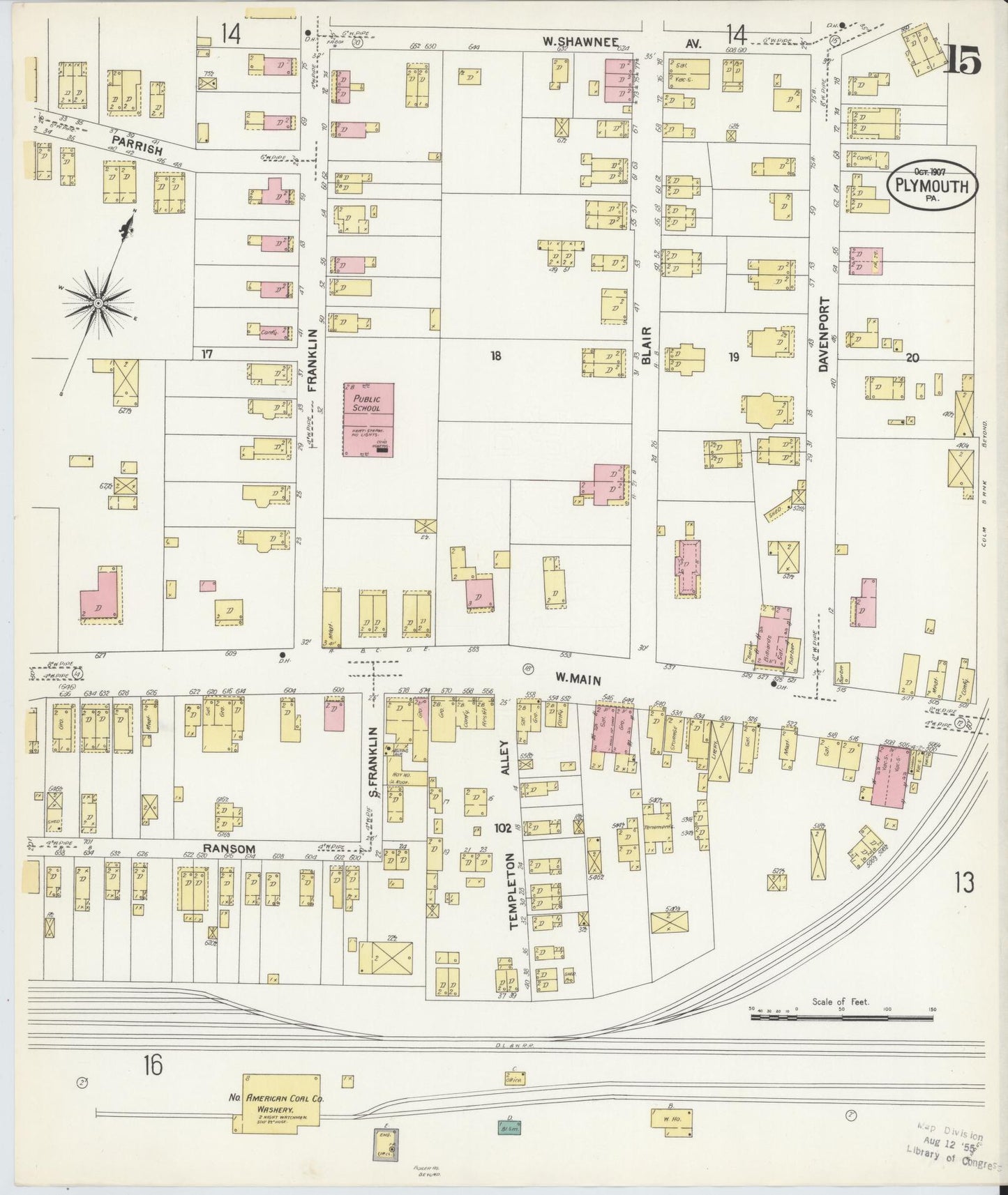 Sanborn Fire Insurance Map from Plymouth, Luzerne County, Pennsylvania (1907), Sheet #0015 - Complete Map Set gallery image, historic Sanborn map, vintage wall art, Pennsylvania Pennsylvania