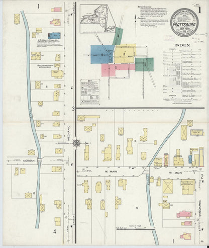 Sanborn Fire Insurance Map from Prattsburgh, Steuben County, New York (1913), Sheet #0001 - Historic Sanborn Fire Insurance Map Print, vintage old map wall art, antique decor, genealogy gift, New York New York map