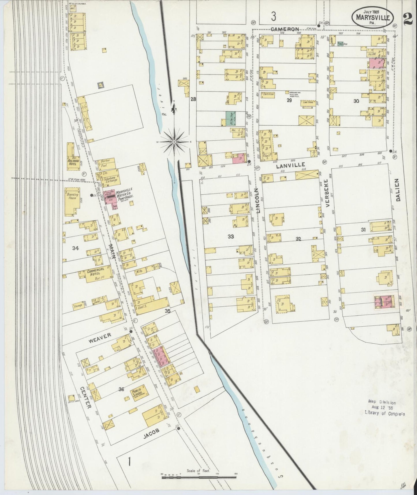 Sanborn Fire Insurance Map from Marysville, Perry County, Pennsylvania (1905), Sheet #0002 - Complete Map Set gallery image, historic Sanborn map, vintage wall art, Pennsylvania Pennsylvania