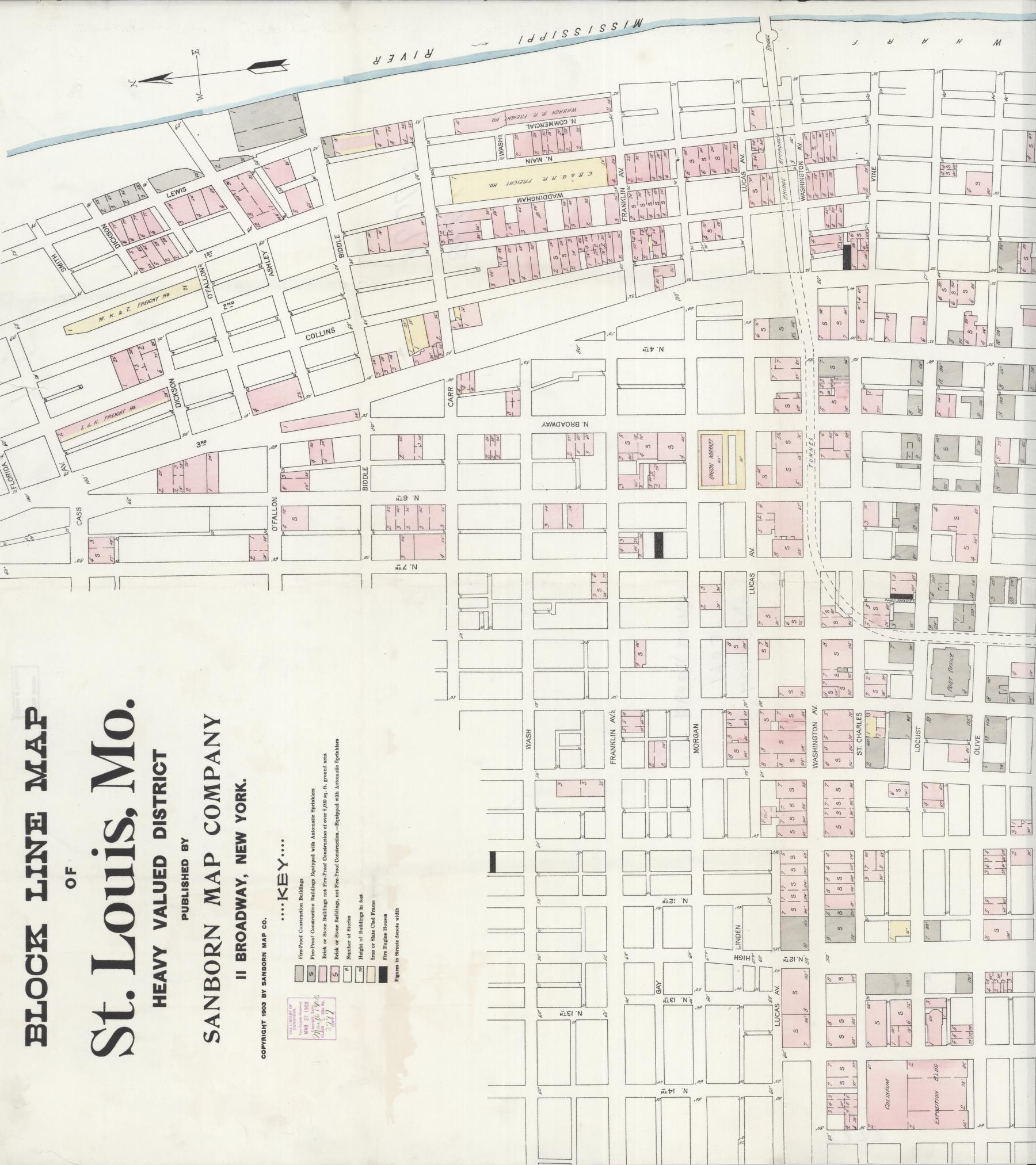 Sanborn Fire Insurance Map from Saint Louis, Independent City, Missouri (1903), Sheet #0001 - Historic Sanborn Fire Insurance Map Print, vintage old map wall art, antique decor, genealogy gift, Missouri Missouri map