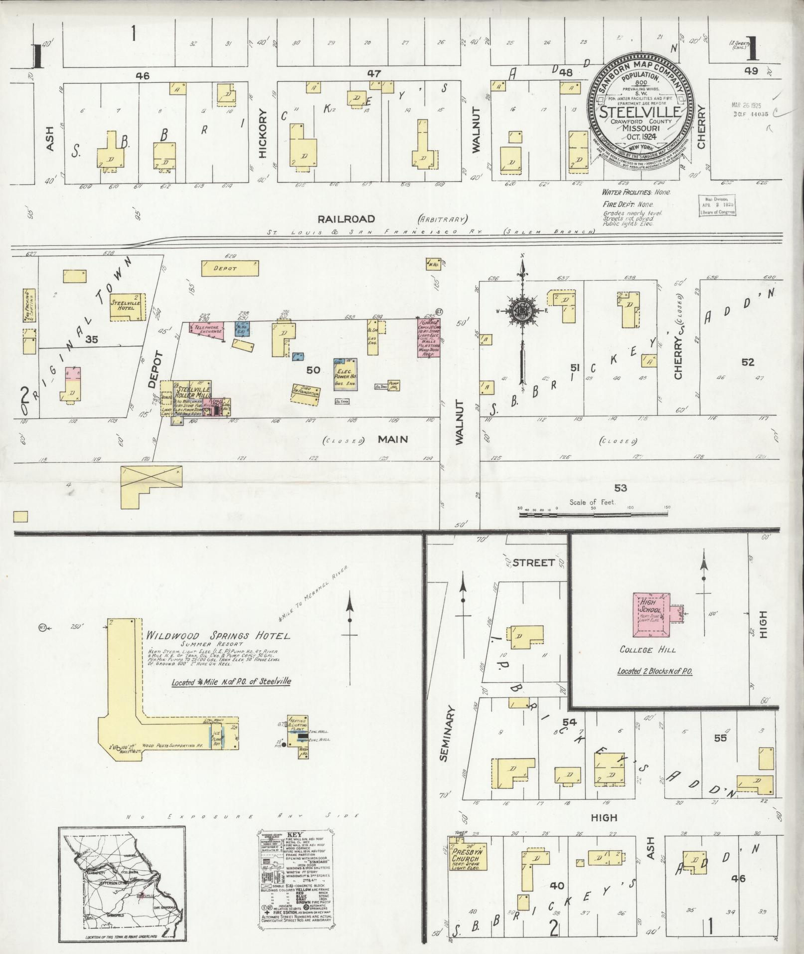 Sanborn Fire Insurance Map from Steelville, Crawford County, Missouri (1924), Sheet #0001 - Complete Map Set gallery image, historic Sanborn map, vintage wall art, Missouri Missouri