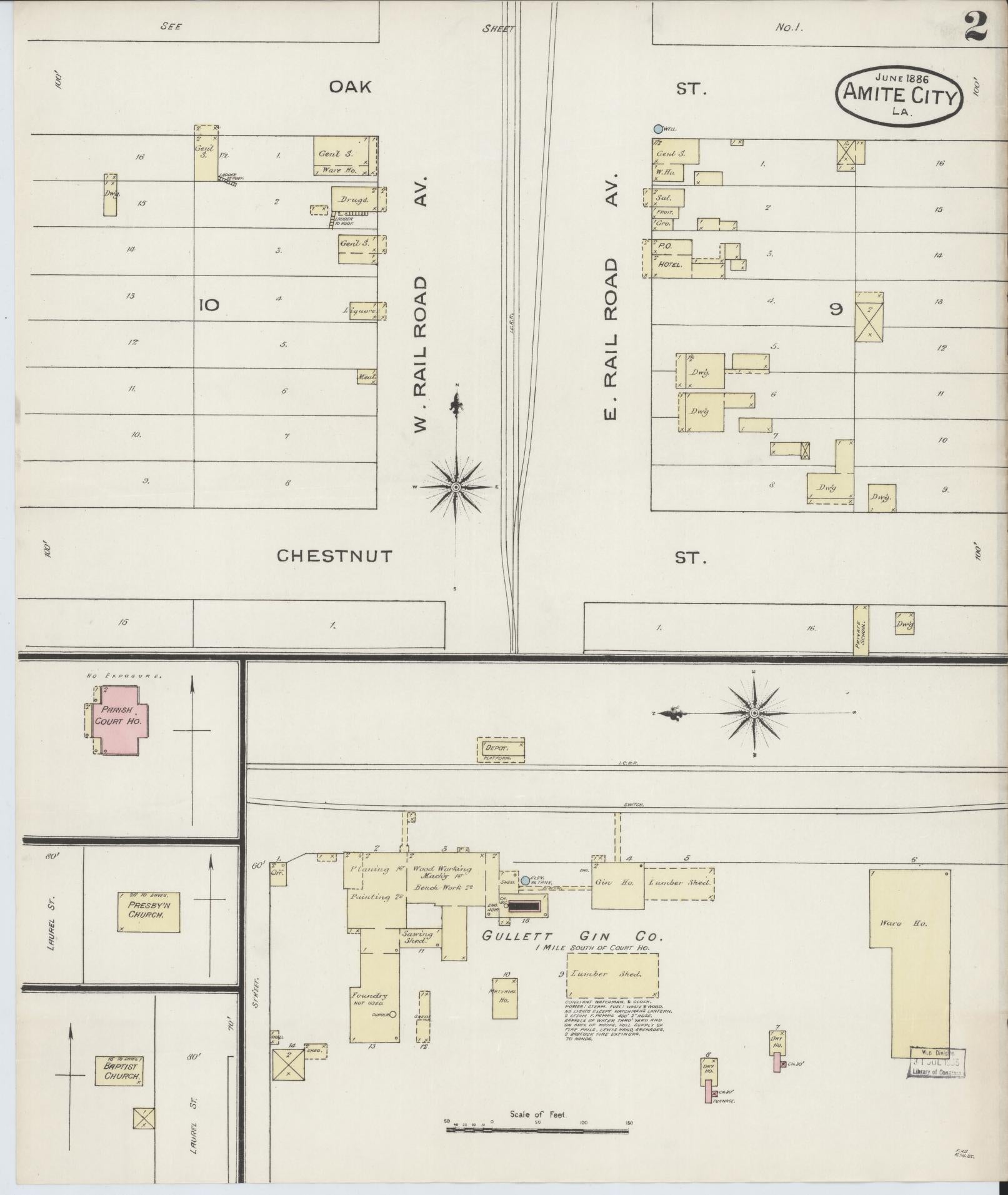 Sanborn Fire Insurance Map from Amite, Tangipahoa Parish, Louisiana (1886), Sheet #0002 - Historic Sanborn Fire Insurance Map Print, vintage old map wall art, antique decor, genealogy gift, Louisiana Louisiana map