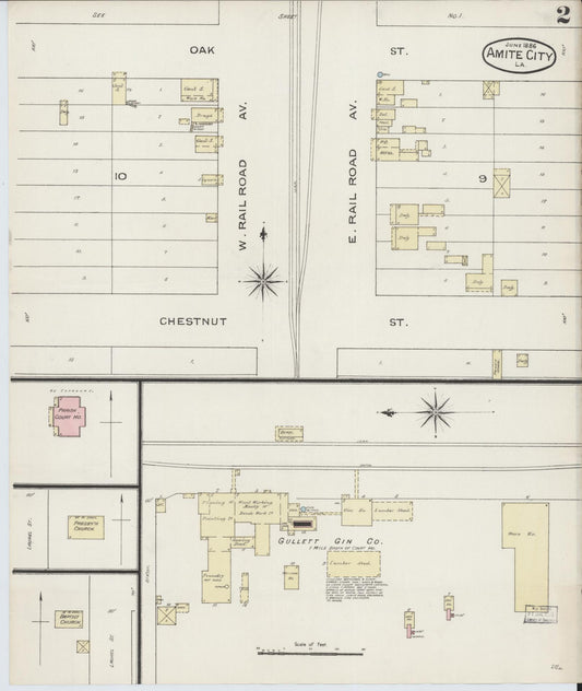 Sanborn Fire Insurance Map from Amite, Tangipahoa Parish, Louisiana (1886), Sheet #0002 - Historic Sanborn Fire Insurance Map Print, vintage old map wall art, antique decor, genealogy gift, Louisiana Louisiana map