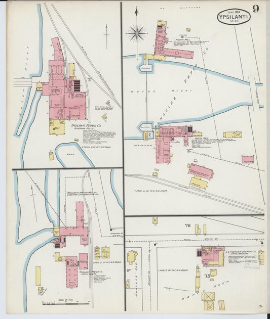 Sanborn Fire Insurance Map from Ypsilanti, Washtenaw County, Michigan (1893), Sheet #0009 - Historic Sanborn Fire Insurance Map Print, vintage old map wall art, antique decor, genealogy gift, Michigan Michigan map
