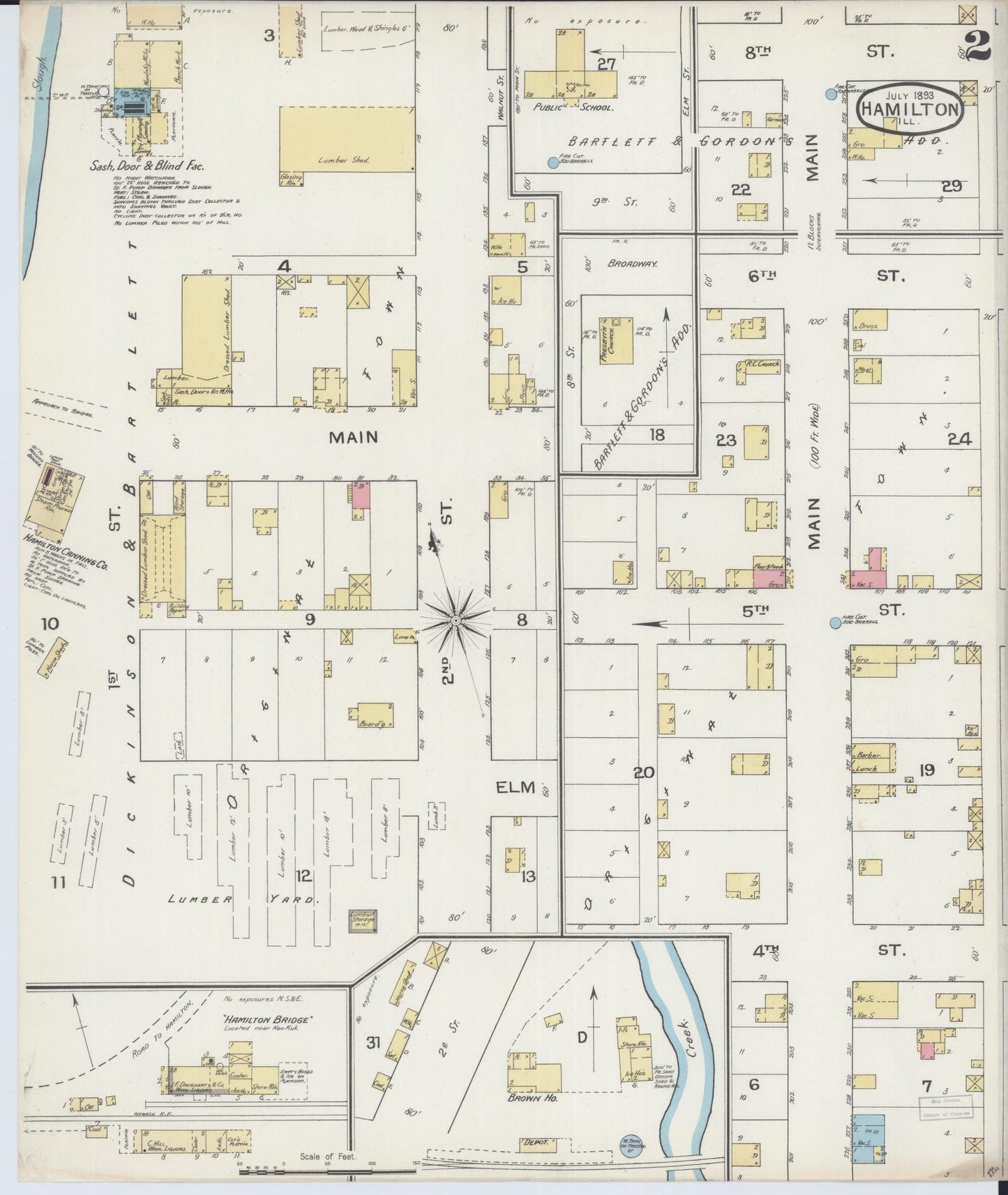 Sanborn Fire Insurance Map from Hamilton, Hancock County, Illinois (1893), Sheet #0002 - Historic Sanborn Fire Insurance Map Print, vintage old map wall art, antique decor, genealogy gift, Illinois Illinois map