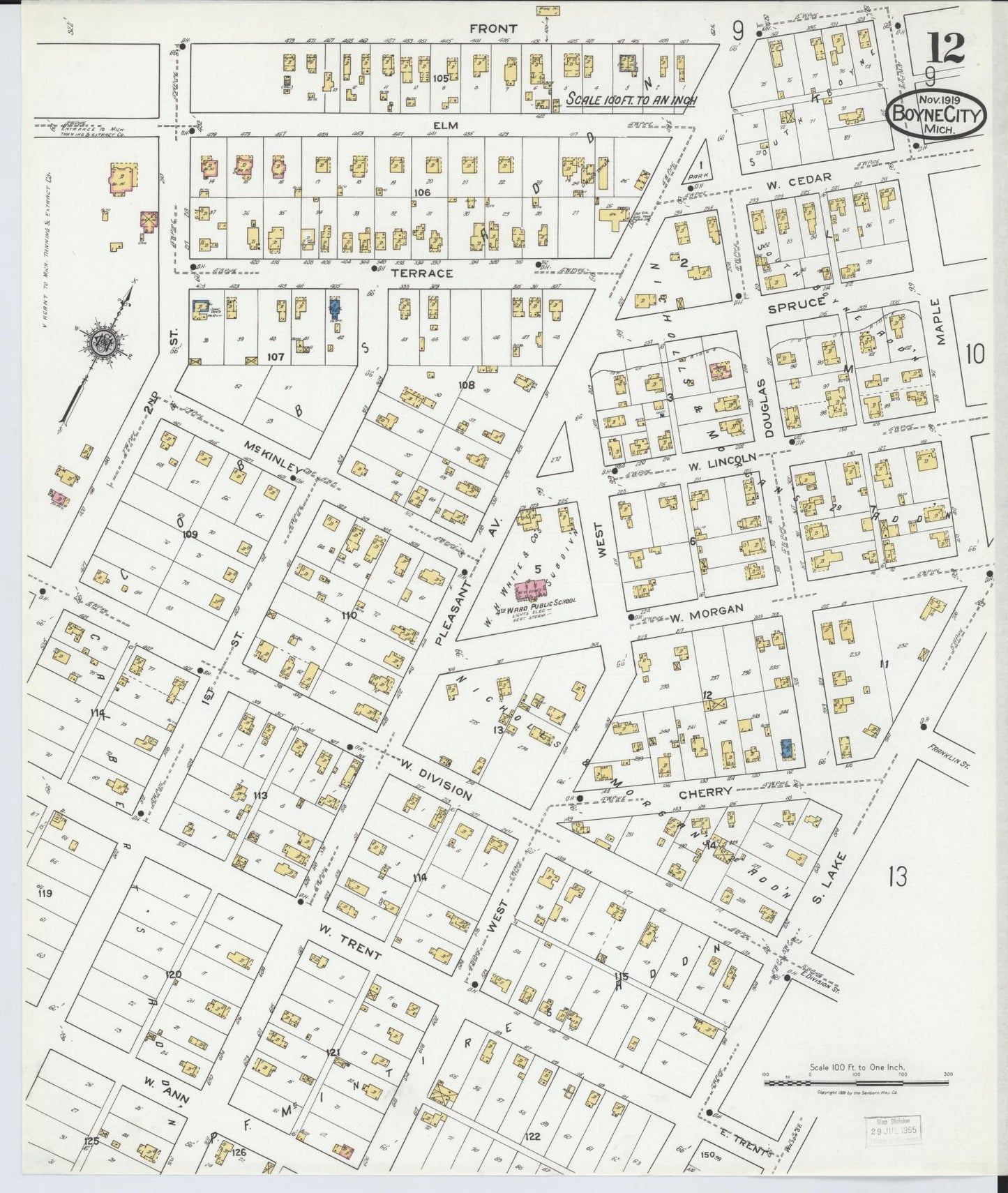 Sanborn Fire Insurance Map from Boyne City, Charlevoix County, Michigan (1919), Sheet #0012 - Complete Map Set gallery image, historic Sanborn map, vintage wall art, Michigan Michigan