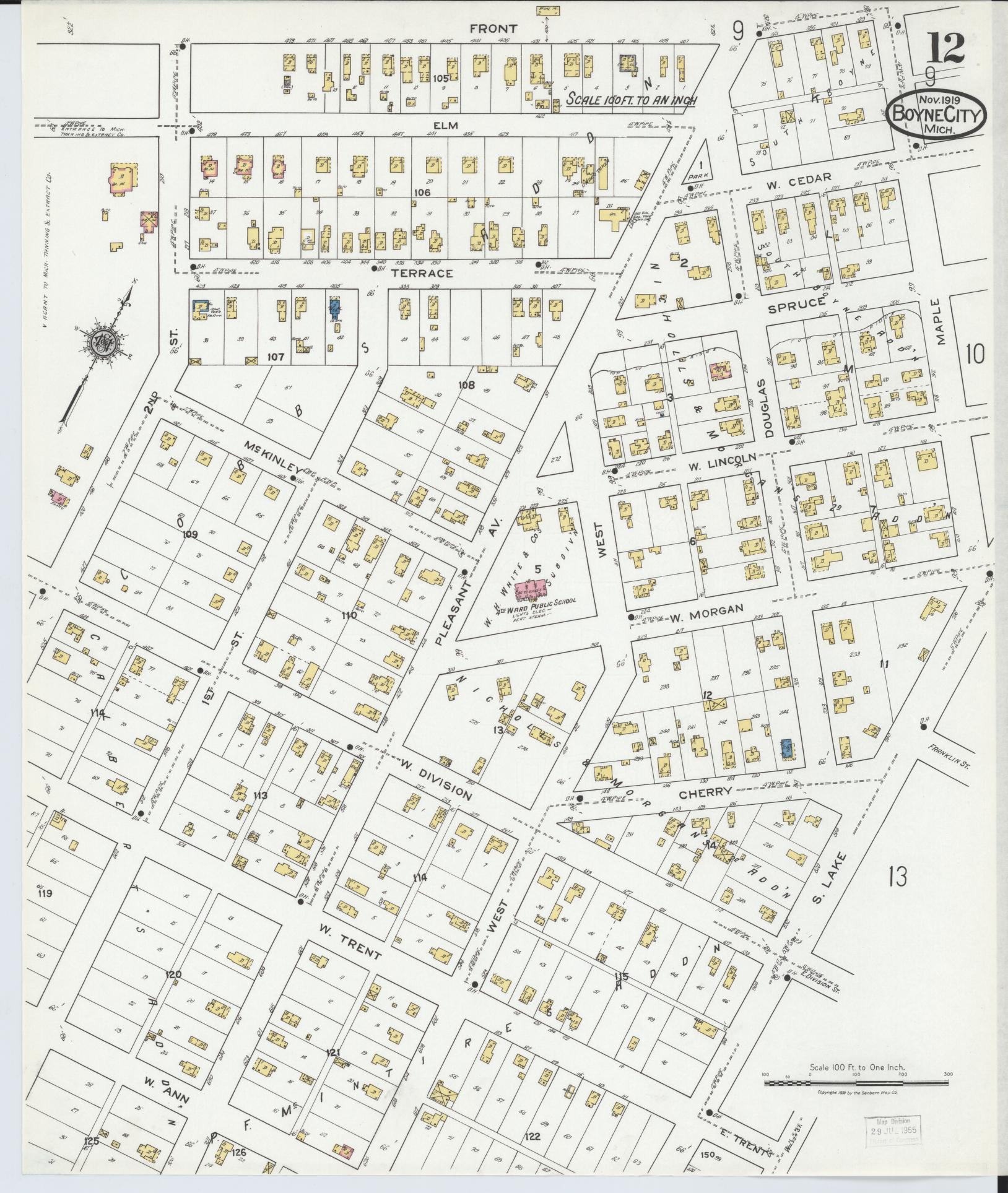Sanborn Fire Insurance Map from Boyne City, Charlevoix County, Michigan (1919), Sheet #0012 - Complete Map Set gallery image, historic Sanborn map, vintage wall art, Michigan Michigan