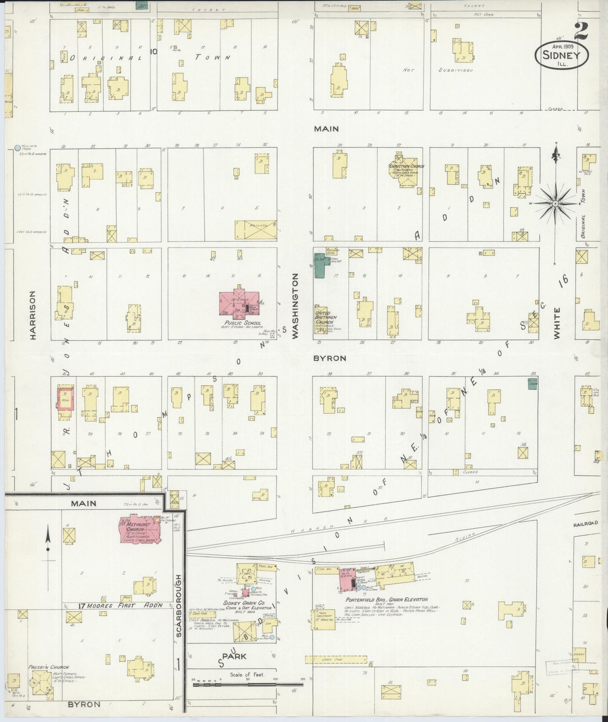 Sanborn Fire Insurance Map from Sidney, Champaign County, Illinois (1909), Sheet #0002 - Complete Map Set gallery image, historic Sanborn map, vintage wall art, Illinois Illinois