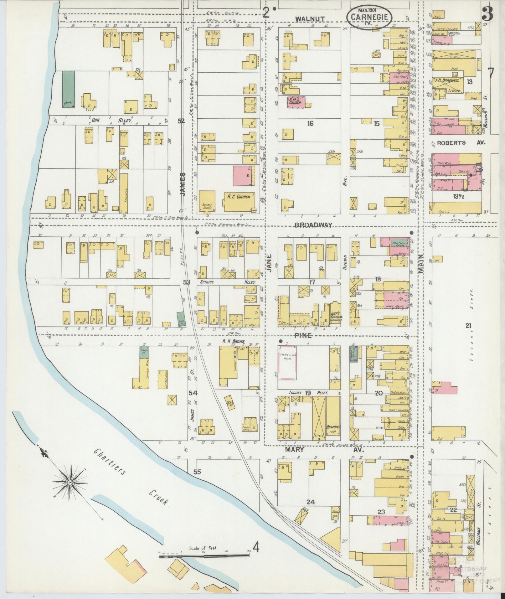 Sanborn Fire Insurance Map from Carnegie, Allegheny County, Pennsylvania (1901), Sheet #0003 - Historic Sanborn Fire Insurance Map Print, vintage old map wall art, antique decor, genealogy gift, Pennsylvania Pennsylvania map
