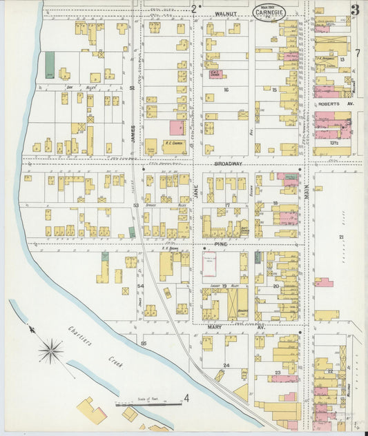 Sanborn Fire Insurance Map from Carnegie, Allegheny County, Pennsylvania (1901), Sheet #0003 - Historic Sanborn Fire Insurance Map Print, vintage old map wall art, antique decor, genealogy gift, Pennsylvania Pennsylvania map