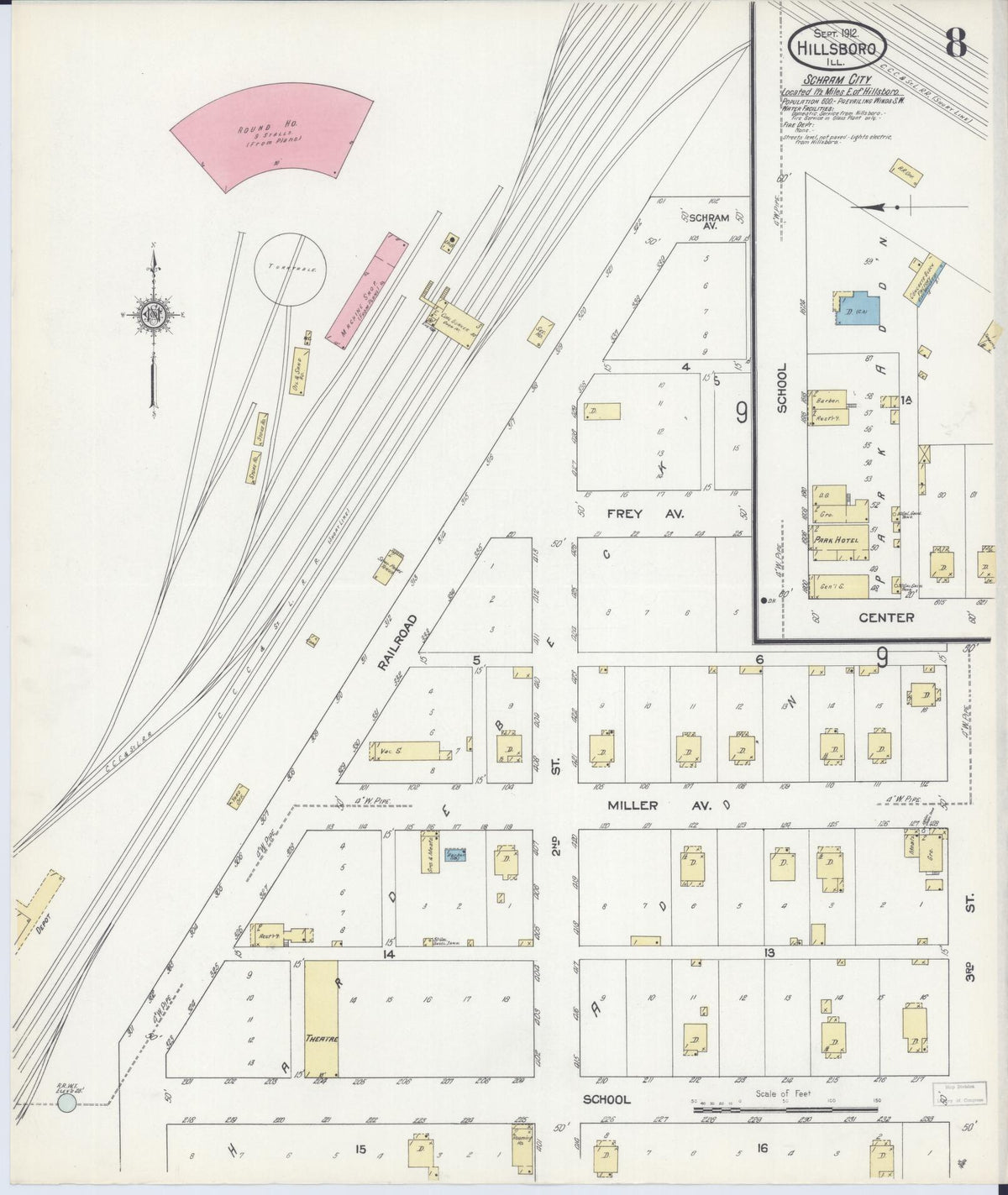 Sanborn Fire Insurance Map from Hillsboro, Montgomery County, Illinois (1912), Sheet #0008 - Complete Map Set gallery image, historic Sanborn map, vintage wall art, Illinois Illinois