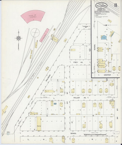 Sanborn Fire Insurance Map from Hillsboro, Montgomery County, Illinois (1912), Sheet #0008 - Complete Map Set gallery image, historic Sanborn map, vintage wall art, Illinois Illinois