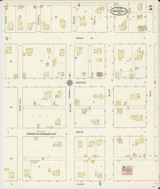 Sanborn Fire Insurance Map from Springdale, Washington County, Arkansas (1914), Sheet #0005 - Historic Sanborn Fire Insurance Map Print, vintage old map wall art, antique decor, genealogy gift, Arkansas Arkansas map