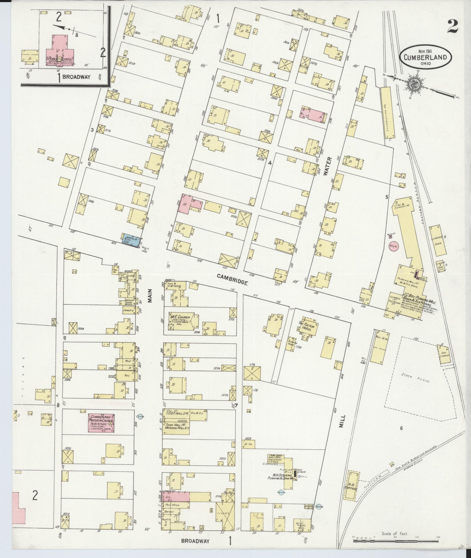 Sanborn Fire Insurance Map from Cumberland, Guernsey County, Ohio (1911), Sheet #0002 - Historic Sanborn Fire Insurance Map Print, vintage old map wall art, antique decor, genealogy gift, Ohio Ohio map