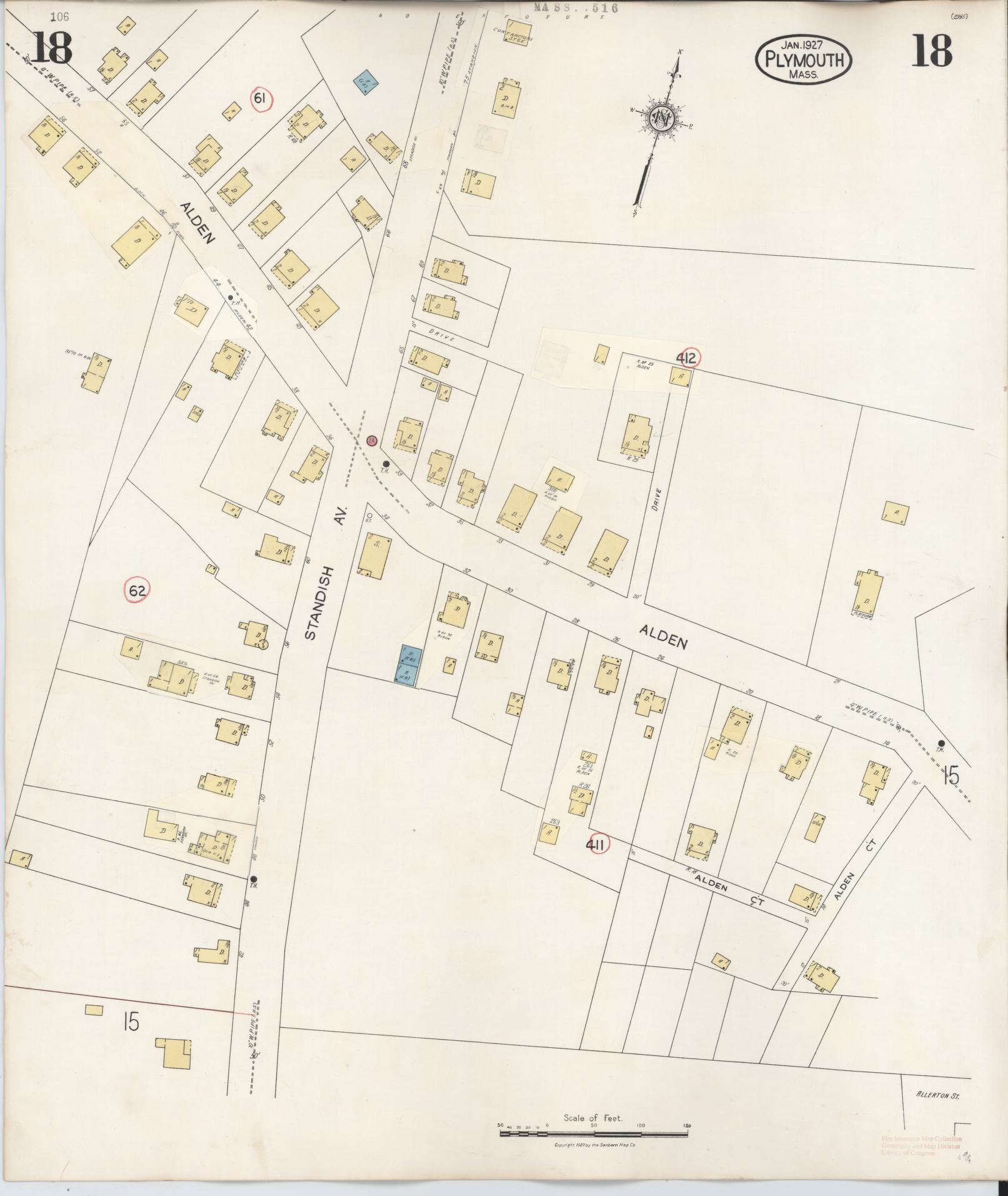 Sanborn Fire Insurance Map from Plymouth, Plymouth County, Massachusetts (1948), Sheet #0018 - Historic Sanborn Fire Insurance Map Print, vintage old map wall art, antique decor, genealogy gift, Massachusetts Massachusetts map