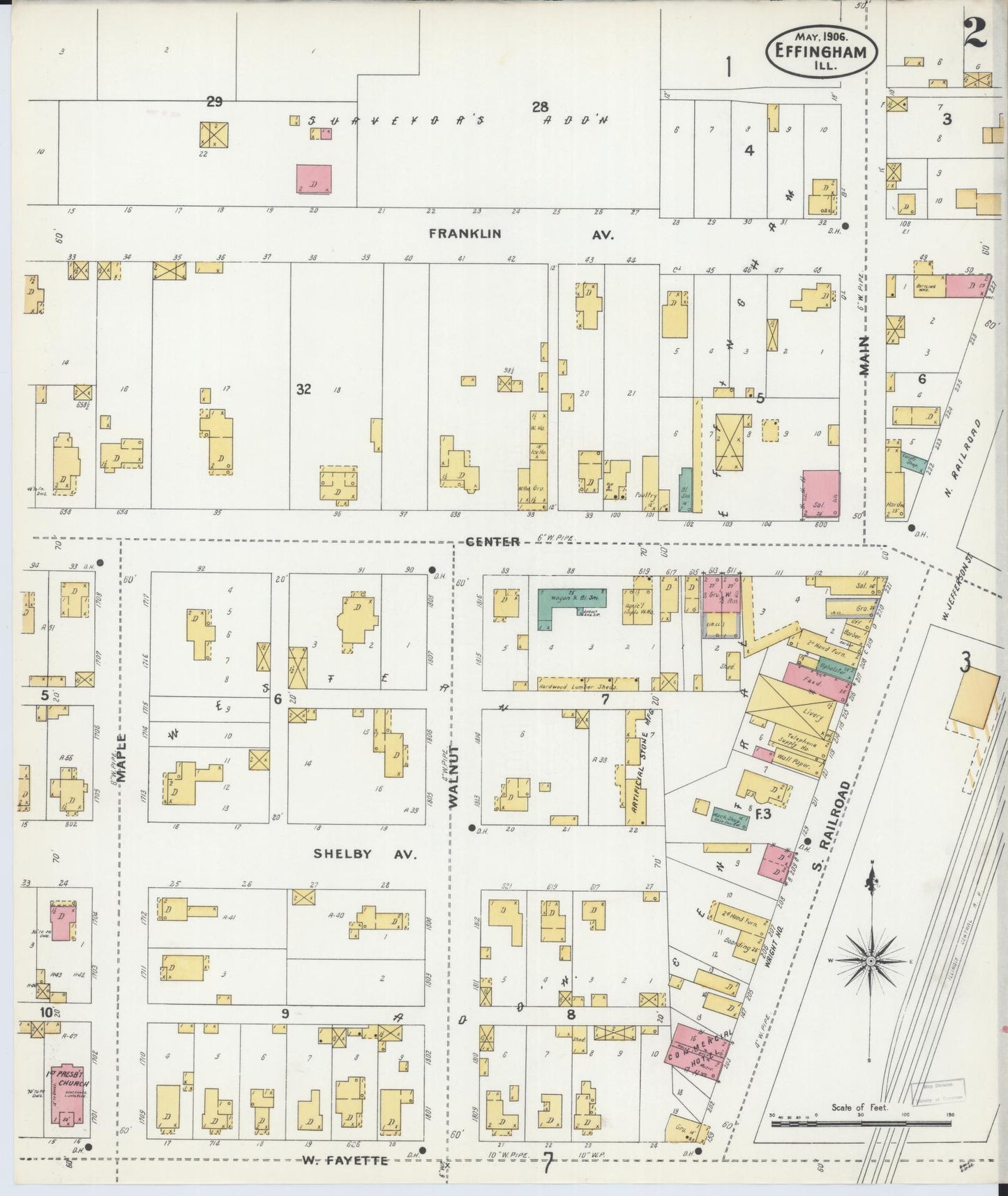 Sanborn Fire Insurance Map from Effingham, Effingham County, Illinois (1906), Sheet #0002 - Historic Sanborn Fire Insurance Map Print, vintage old map wall art, antique decor, genealogy gift, Illinois Illinois map