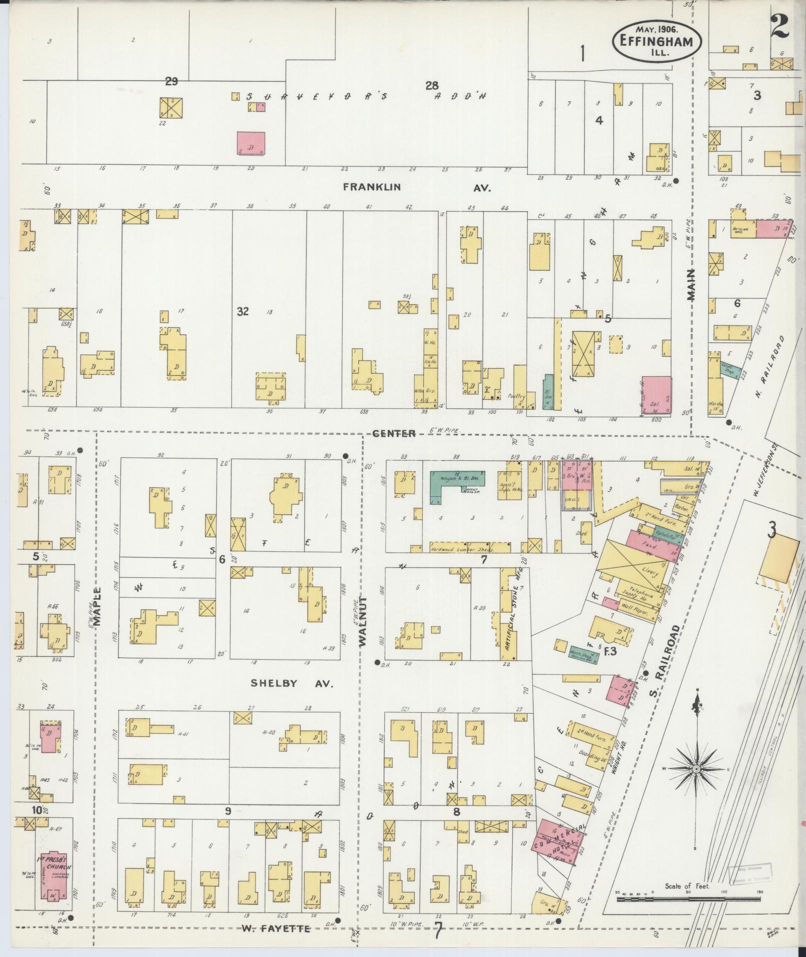 Sanborn Fire Insurance Map from Effingham, Effingham County, Illinois (1906), Sheet #0002 - Historic Sanborn Fire Insurance Map Print, vintage old map wall art, antique decor, genealogy gift, Illinois Illinois map