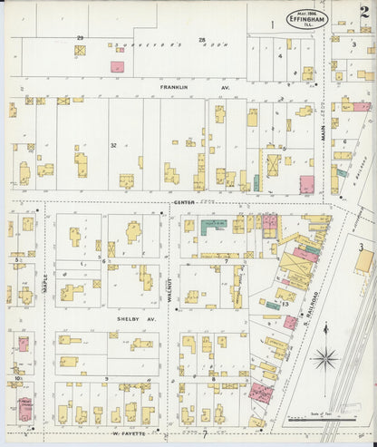 Sanborn Fire Insurance Map from Effingham, Effingham County, Illinois (1906), Sheet #0002 - Historic Sanborn Fire Insurance Map Print, vintage old map wall art, antique decor, genealogy gift, Illinois Illinois map