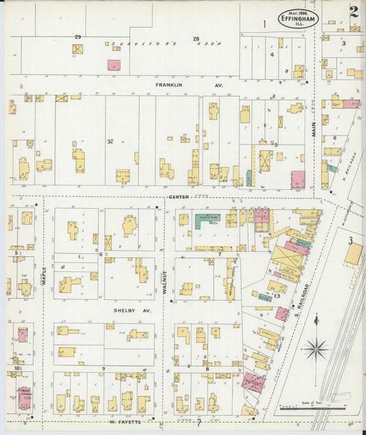 Sanborn Fire Insurance Map from Effingham, Effingham County, Illinois (1906), Sheet #0002 - Historic Sanborn Fire Insurance Map Print, vintage old map wall art, antique decor, genealogy gift, Illinois Illinois map