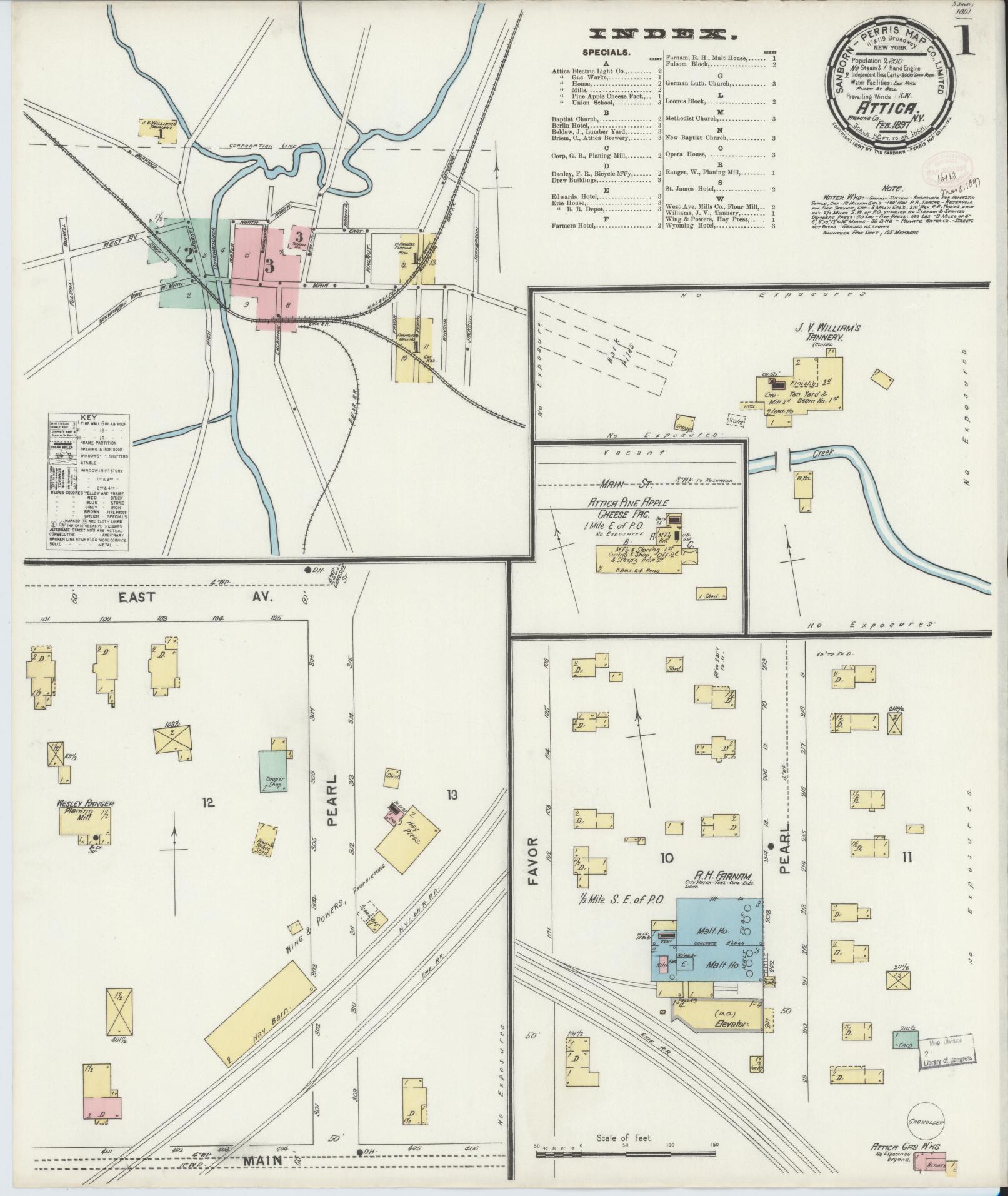Sanborn Fire Insurance Map from Attica, Wyoming County, New York (1897), Sheet #0001 - Complete Map Set gallery image, historic Sanborn map, vintage wall art, Attica Wyoming