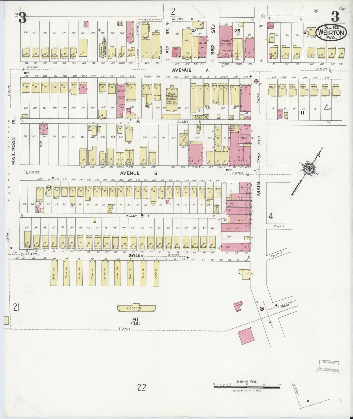 Sanborn Fire Insurance Map from Weirton, Hancock County, West Virginia (1923), Sheet #0003 - Historic Sanborn Fire Insurance Map Print, vintage old map wall art, antique decor, genealogy gift, West Virginia West Virginia map