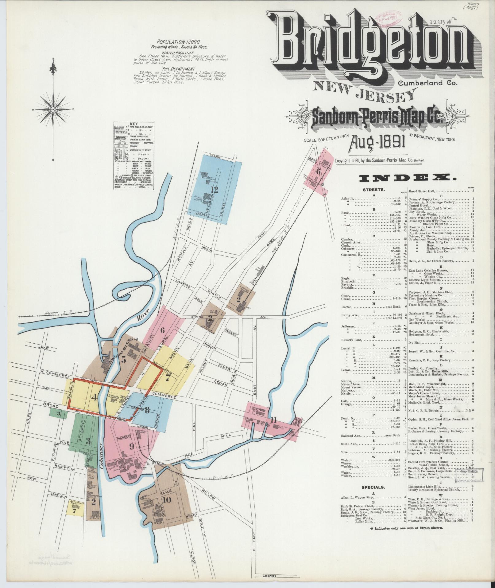 Sanborn Fire Insurance Map from Bridgeton, Cumberland County, New Jersey. (1891) – Historic Sanborn Fire Insurance Map Print
