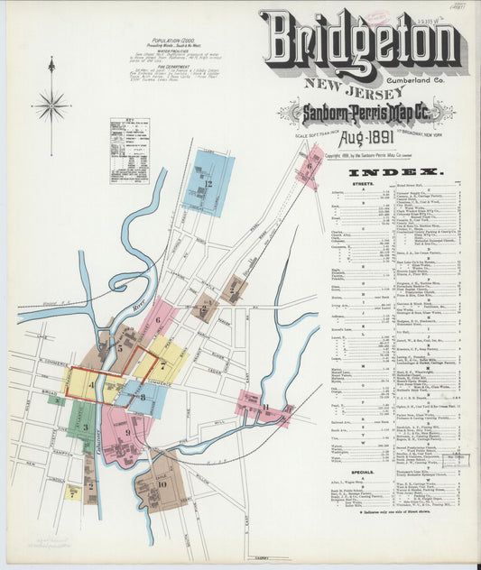 Sanborn Fire Insurance Map from Bridgeton, Cumberland County, New Jersey. (1891) – Historic Sanborn Fire Insurance Map Print