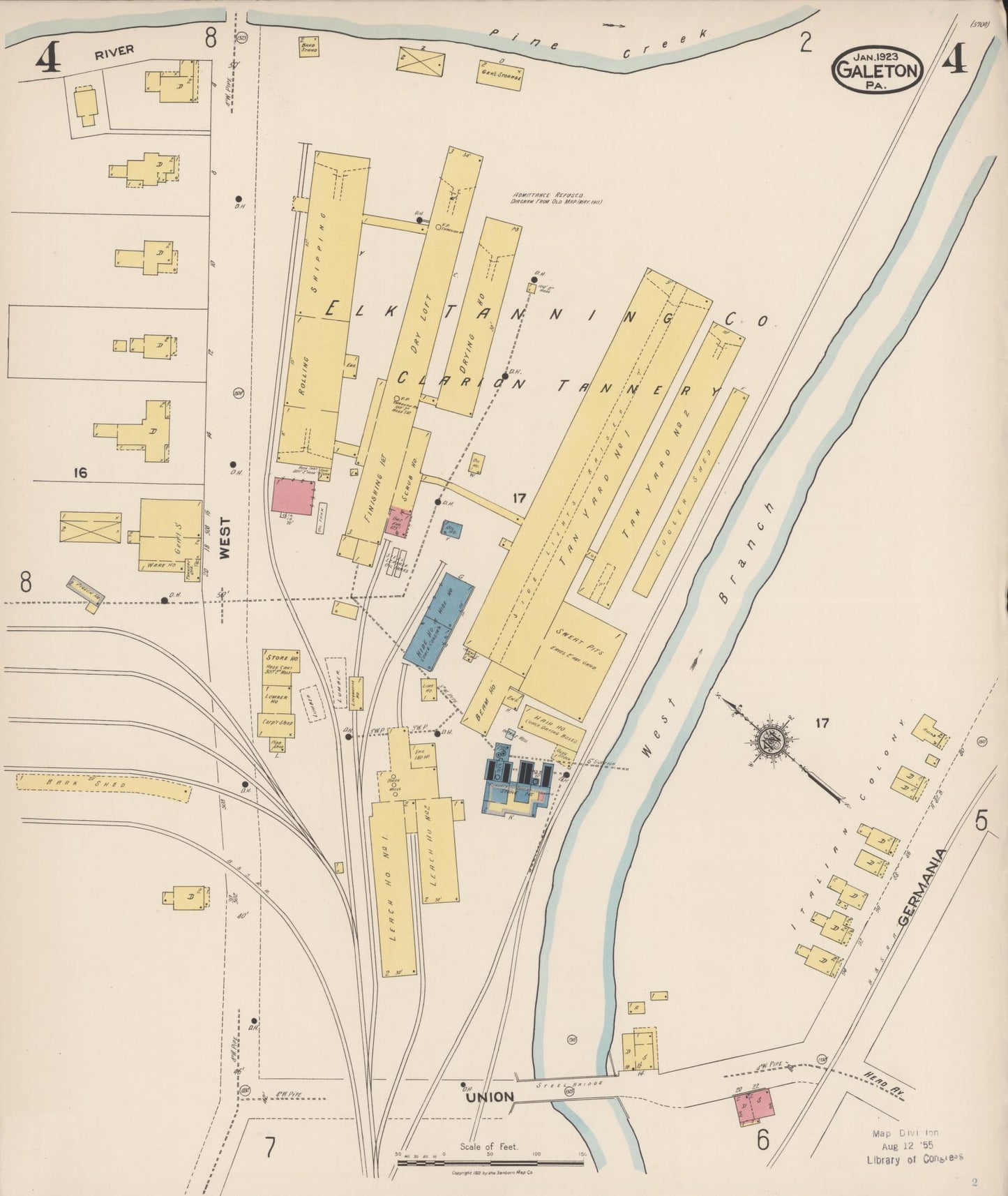 Sanborn Fire Insurance Map from Galeton, Potter County, Pennsylvania (1923), Sheet #0004 - Historic Sanborn Fire Insurance Map Print, vintage old map wall art, antique decor, genealogy gift, Pennsylvania Pennsylvania map