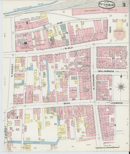 Sanborn Fire Insurance Map from Petersburg, Independent Cities, Virginia (1891), Sheet #0003 - Historic Sanborn Fire Insurance Map Print, vintage old map wall art, antique decor, genealogy gift, Virginia Virginia map