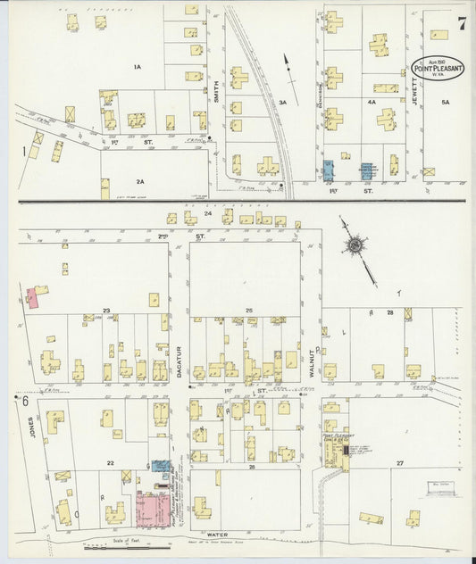 Sanborn Fire Insurance Map from Point Pleasant, Mason County, West Virginia (1910), Sheet #0007 - Historic Sanborn Fire Insurance Map Print, vintage old map wall art, antique decor, genealogy gift, West Virginia West Virginia map