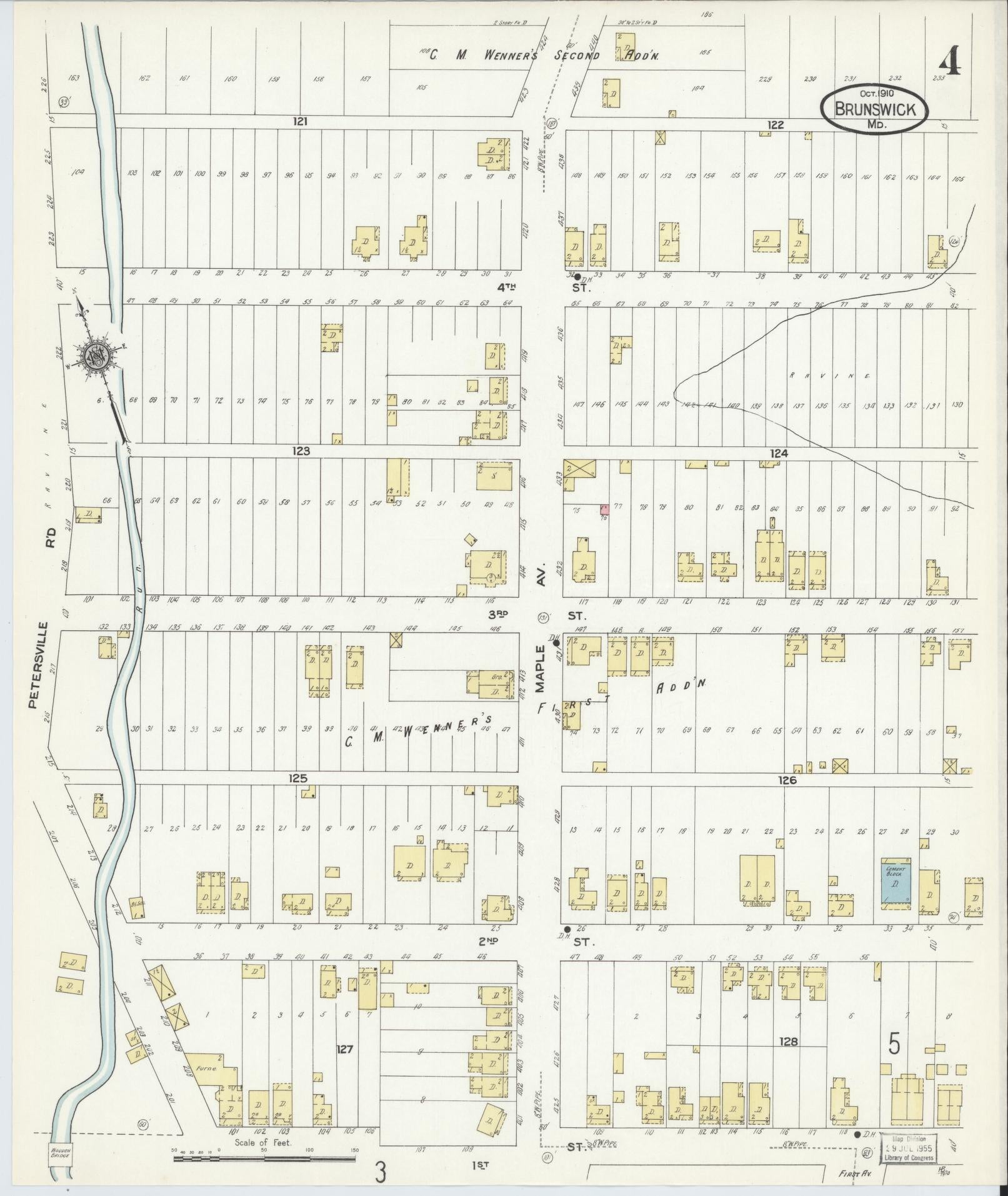 Frederick, Maryland - 1910 - Sanborn Fire Insurance Map, Sheet #0004 - Historic Sanborn Fire Insurance Map Print, Frederick Maryland 1910 0004 vintage old map wall art