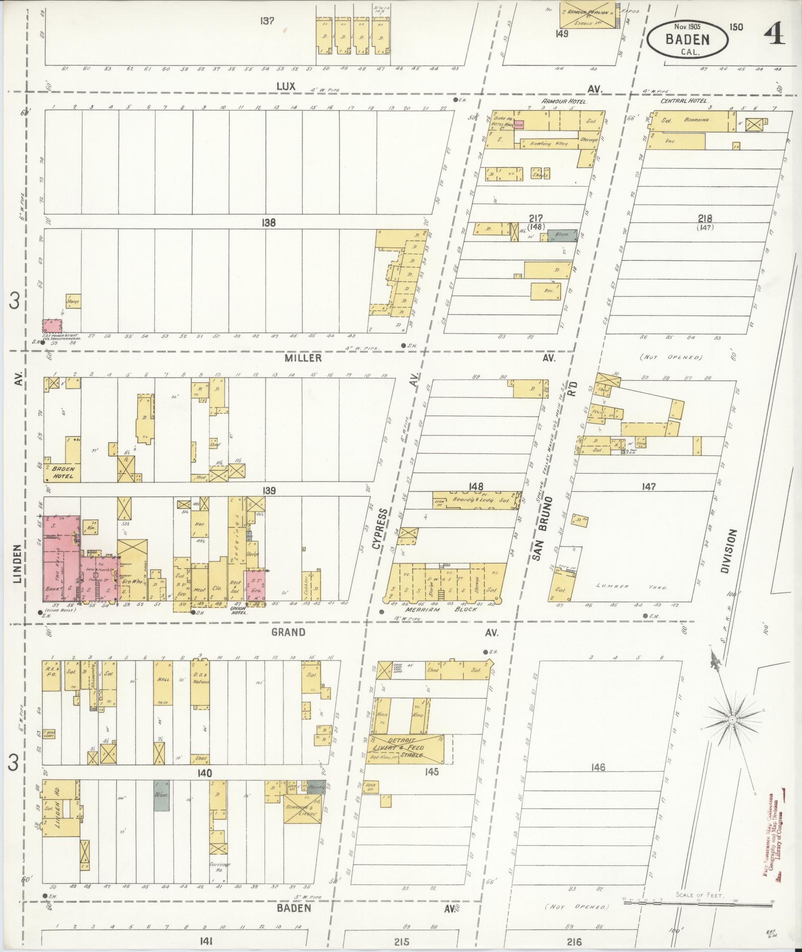 Sanborn Fire Insurance Map from Baden, San Mateo County, California (1905), Sheet #0004 - Historic Sanborn Fire Insurance Map Print, vintage old map wall art, antique decor, genealogy gift, California California map