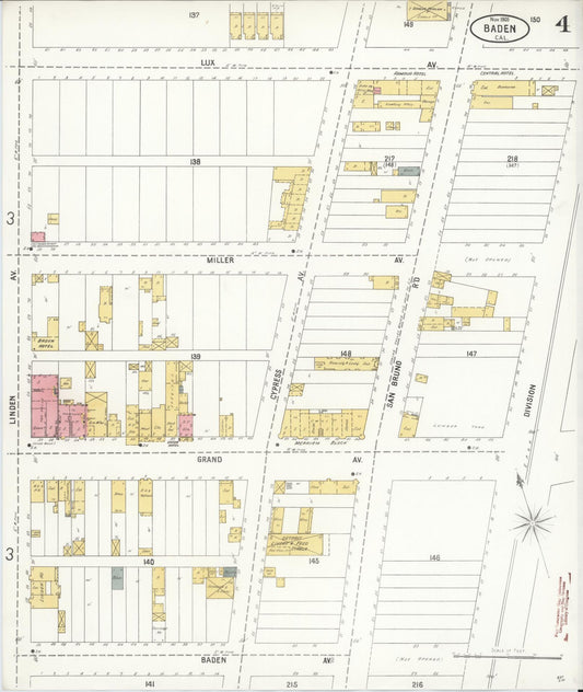 Sanborn Fire Insurance Map from Baden, San Mateo County, California (1905), Sheet #0004 - Historic Sanborn Fire Insurance Map Print, vintage old map wall art, antique decor, genealogy gift, California California map