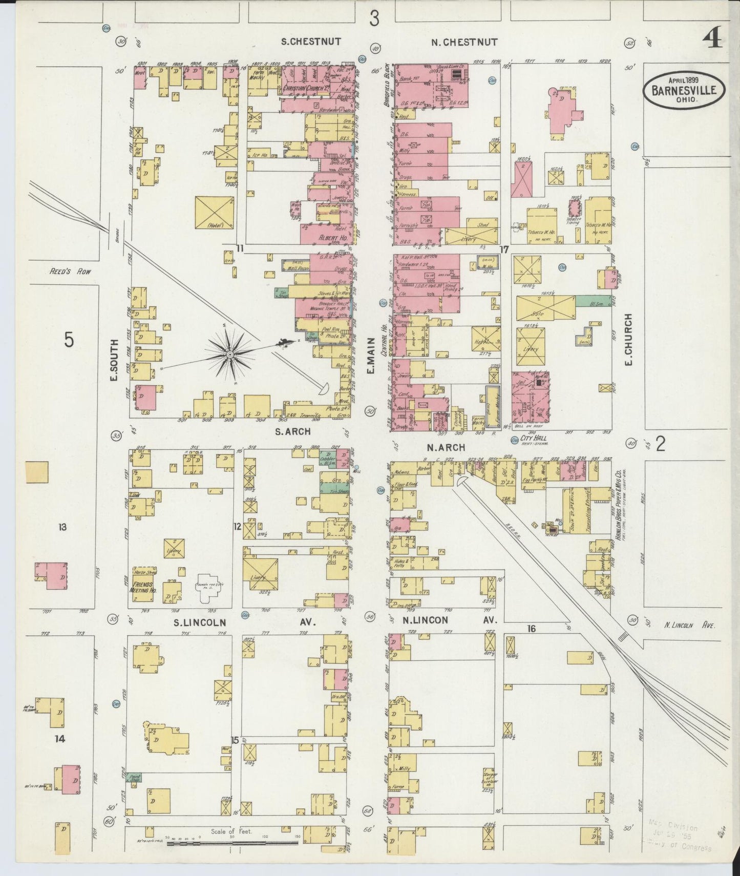 Sanborn Fire Insurance Map from Barnesville, Belmont County, Ohio (1899), Sheet #0004 - Historic Sanborn Fire Insurance Map Print, vintage old map wall art, antique decor, genealogy gift, Ohio Ohio map