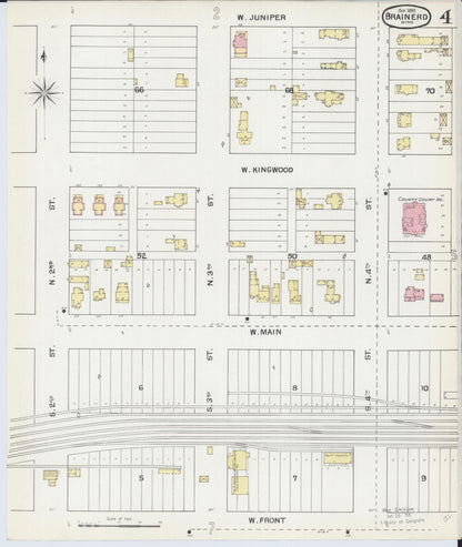 Sanborn Fire Insurance Map from Brainerd, Crow Wing County, Minnesota (1892), Sheet #0004 - Complete Map Set gallery image, historic Sanborn map, vintage wall art, Minnesota Minnesota