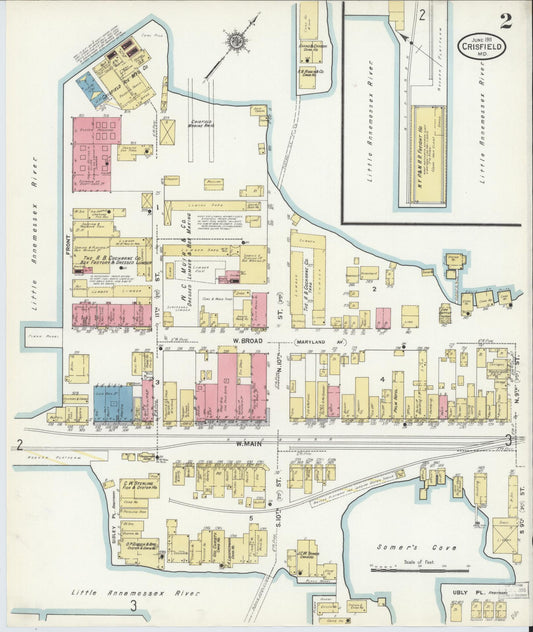 Sanborn Fire Insurance Map from Crisfield, Somerset County, Maryland (1911), Sheet #0002 - Historic Sanborn Fire Insurance Map Print, vintage old map wall art, antique decor, genealogy gift, Maryland Maryland map