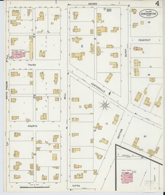 Sanborn Fire Insurance Map from Constantine, Saint Joseph County, Michigan (1897), Sheet #0004 - Historic Sanborn Fire Insurance Map Print, vintage old map wall art, antique decor, genealogy gift, Michigan Michigan map