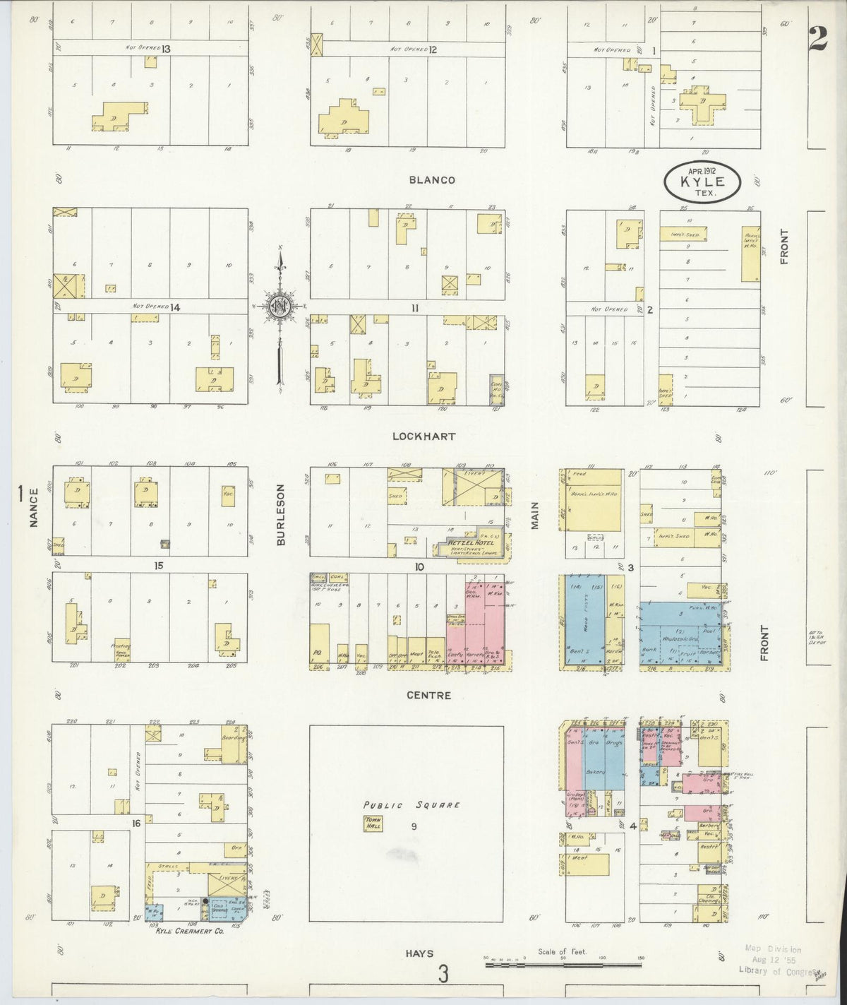 Sanborn Fire Insurance Map from Kyle, Hays County, Texas (1912), Sheet #0002 - Historic Sanborn Fire Insurance Map Print, vintage old map wall art, antique decor, genealogy gift, Texas Texas map