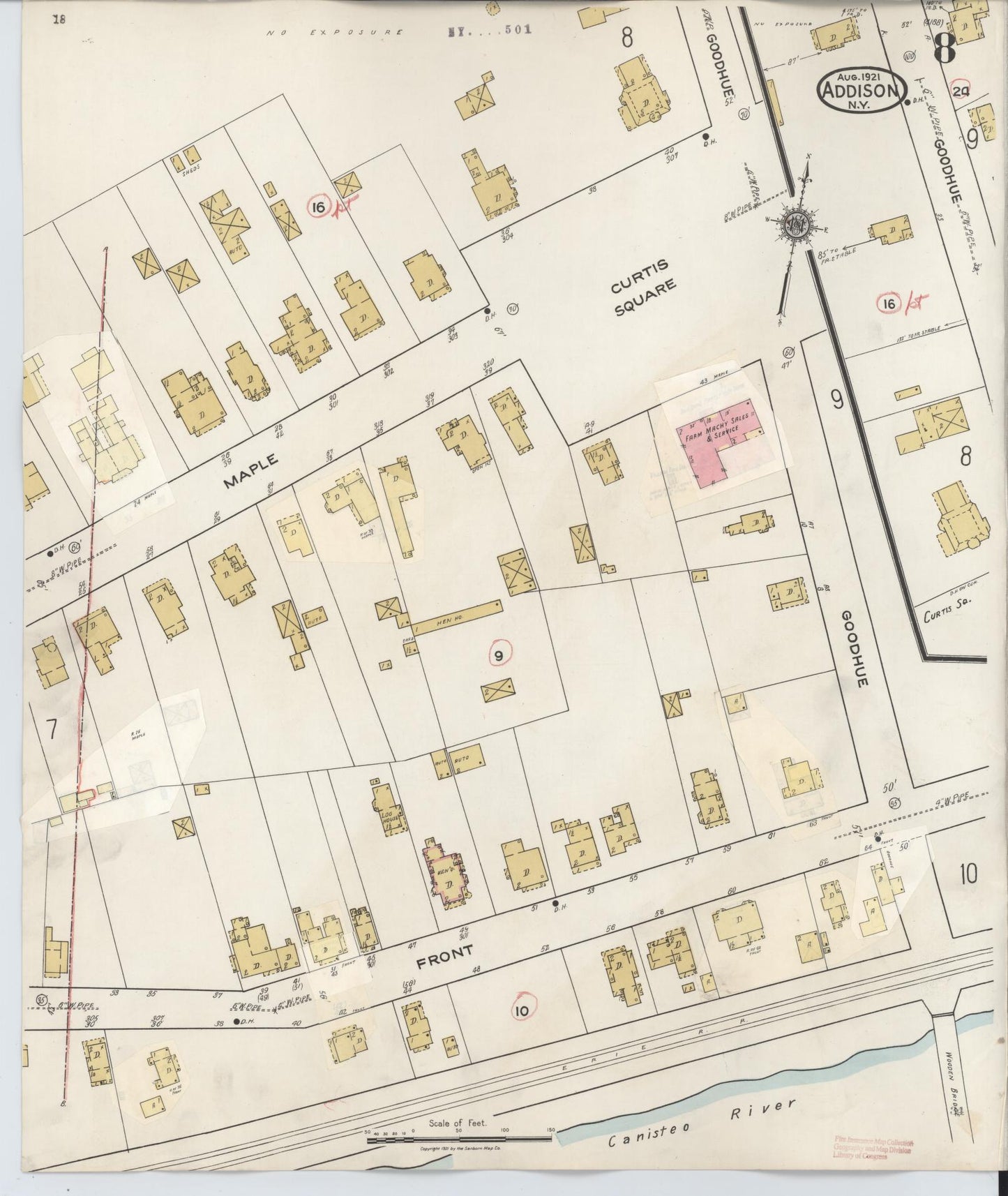 Sanborn Fire Insurance Map from Addison, Steuben County, New York (1945), Sheet #0008 - Historic Sanborn Fire Insurance Map Print, vintage old map wall art, antique decor, genealogy gift, New York New York map
