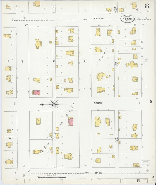 Sanborn Fire Insurance Map from Perry, Noble County, Oklahoma (1901), Sheet #0008 - Historic Sanborn Fire Insurance Map Print, vintage old map wall art, antique decor, genealogy gift, Oklahoma Oklahoma map