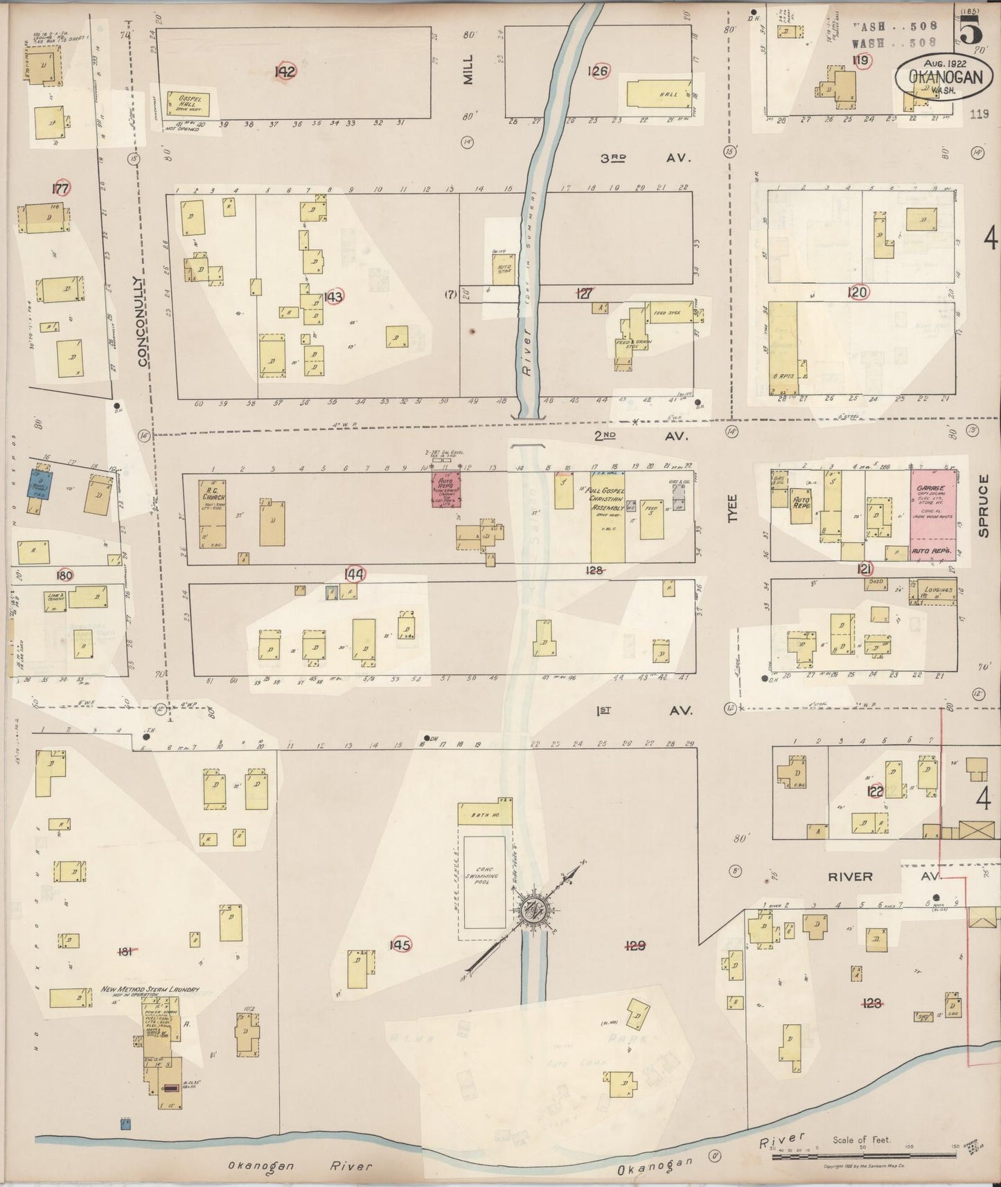 Sanborn Fire Insurance Map from Okanogan, Okanogan County, Washington (1945), Sheet #0005 - Complete Map Set gallery image, historic Sanborn map, vintage wall art, Washington Washington