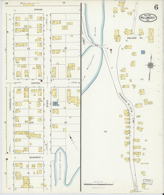 Sanborn Fire Insurance Map from Millinocket, Penobscot County, Maine (1916), Sheet #0006 - Historic Sanborn Fire Insurance Map Print, vintage old map wall art, antique decor, genealogy gift, Maine Maine map